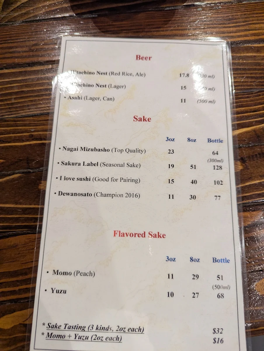 Menu, Kaito Sushi Omakase