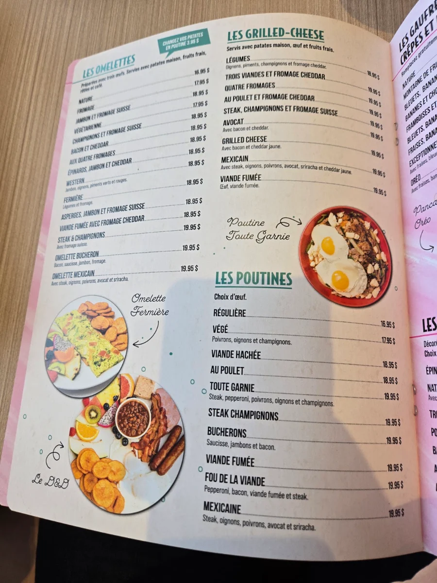 Menu, D&D Déjeuner & Dîner Farnham