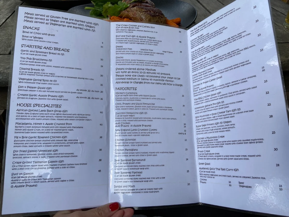 Menu, Top Pub