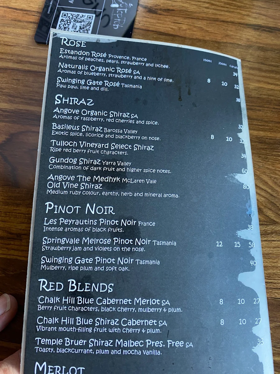 Menu, Top Pub
