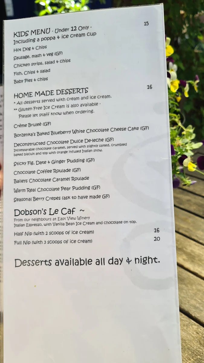 Menu, Top Pub