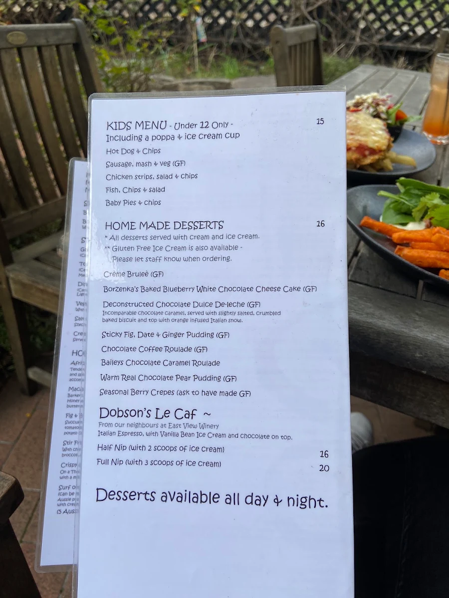 Menu, Top Pub
