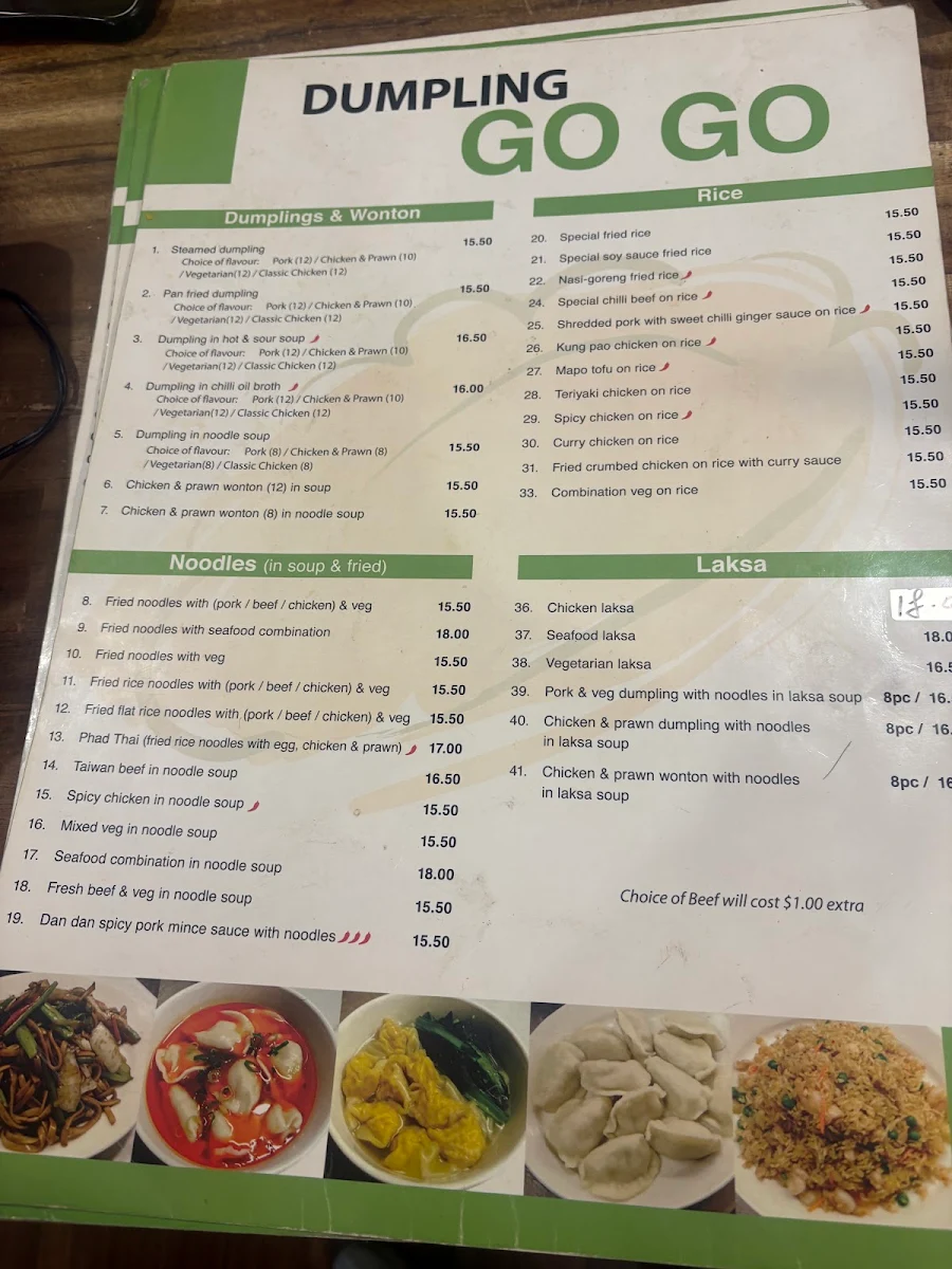 Menu, Dumpling Go Go