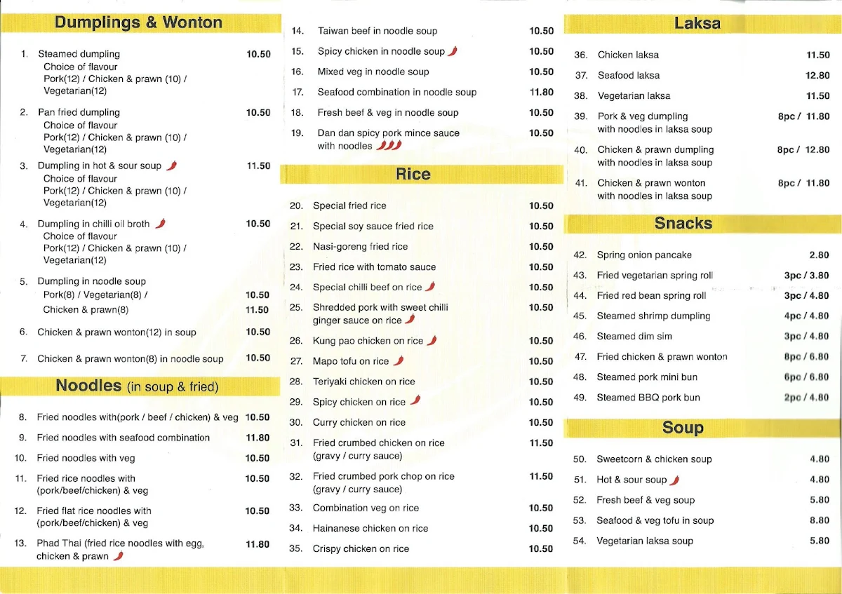 Menu, Dumpling Go Go