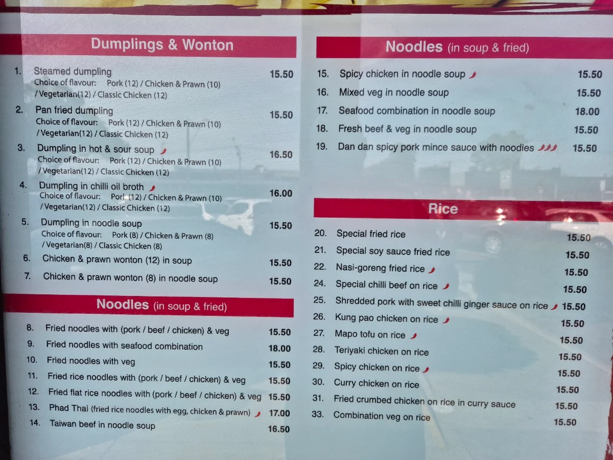 Menu, Dumpling Go Go