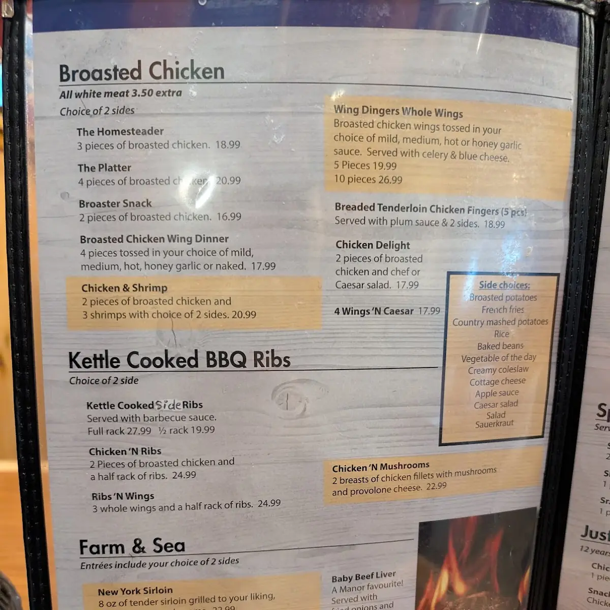 Menu, Falls Manor Restaurant