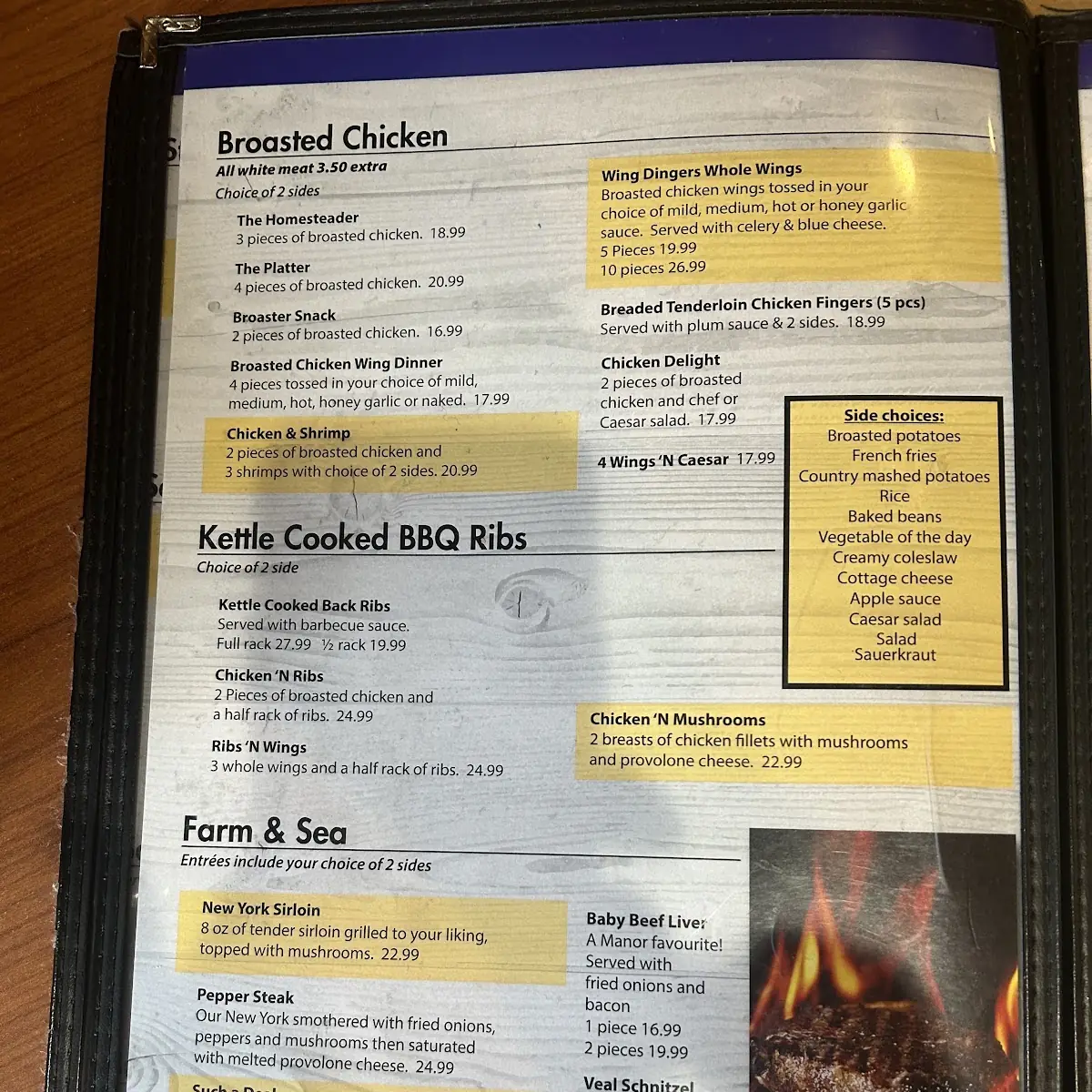 Menu, Falls Manor Restaurant