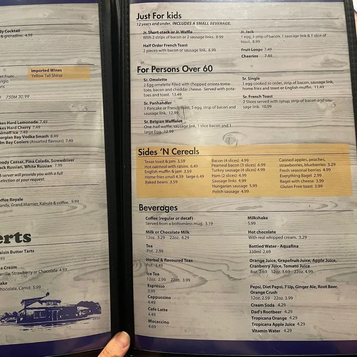 Menu, Falls Manor Restaurant