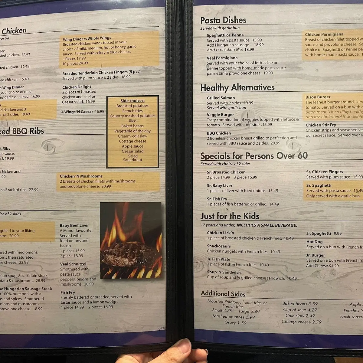 Menu, Falls Manor Restaurant