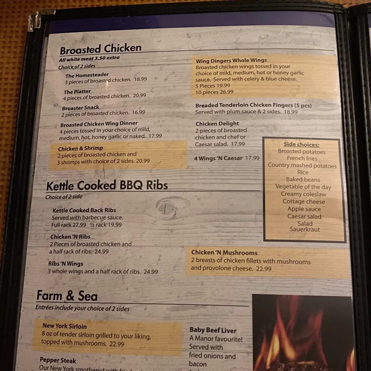 Menu, Falls Manor Restaurant