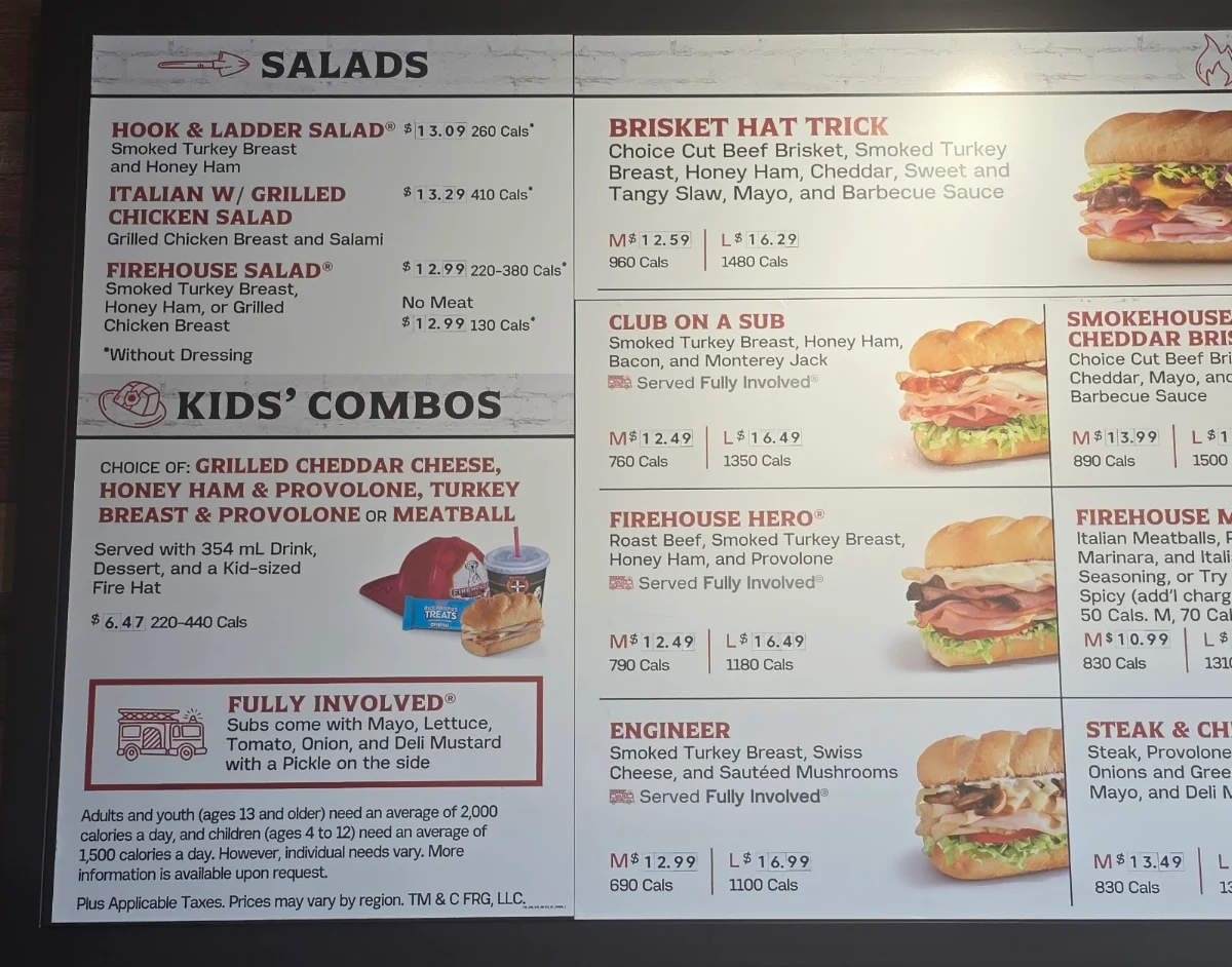 Menu, Firehouse Subs Edmonton Sunwapta