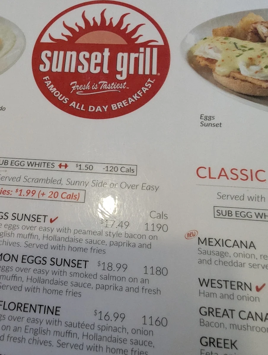 Menu, Sunset Grill