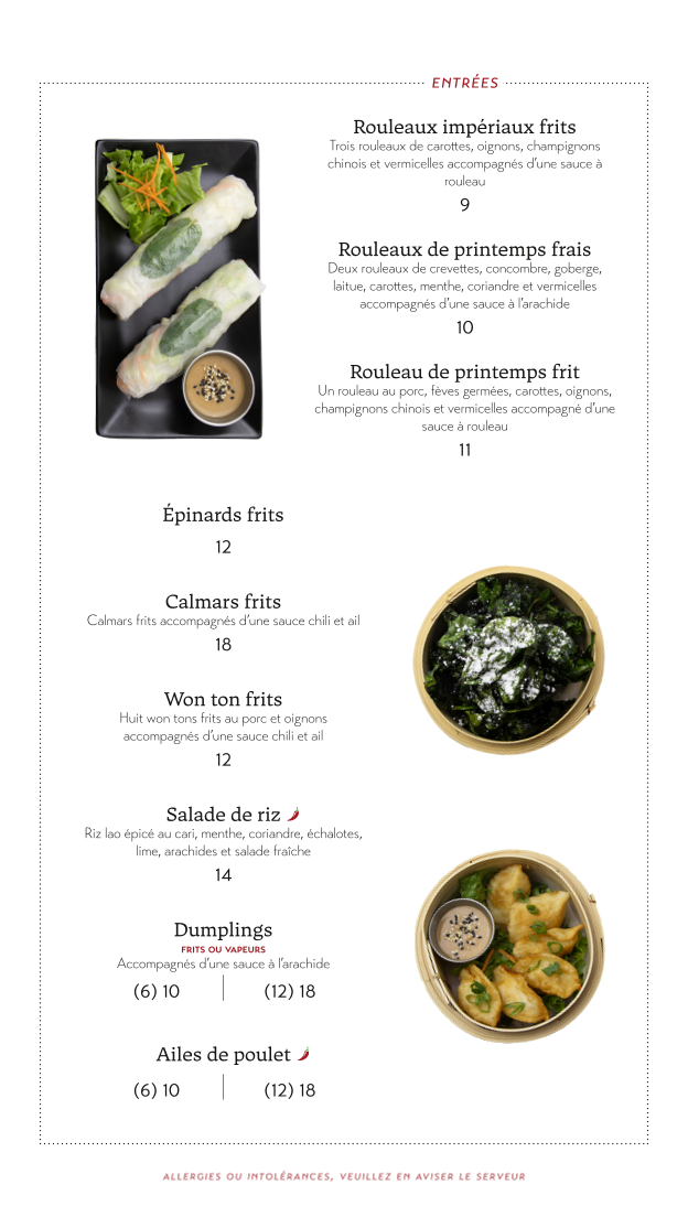 Menu, Les Délices Du Lao-Thai