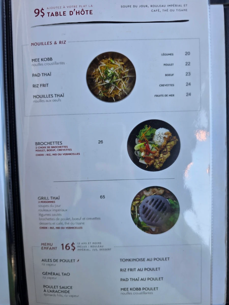 Menu, Les Délices Du Lao-Thai