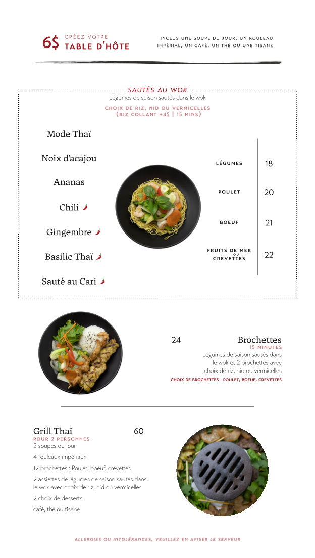 Menu, Les Délices Du Lao-Thai