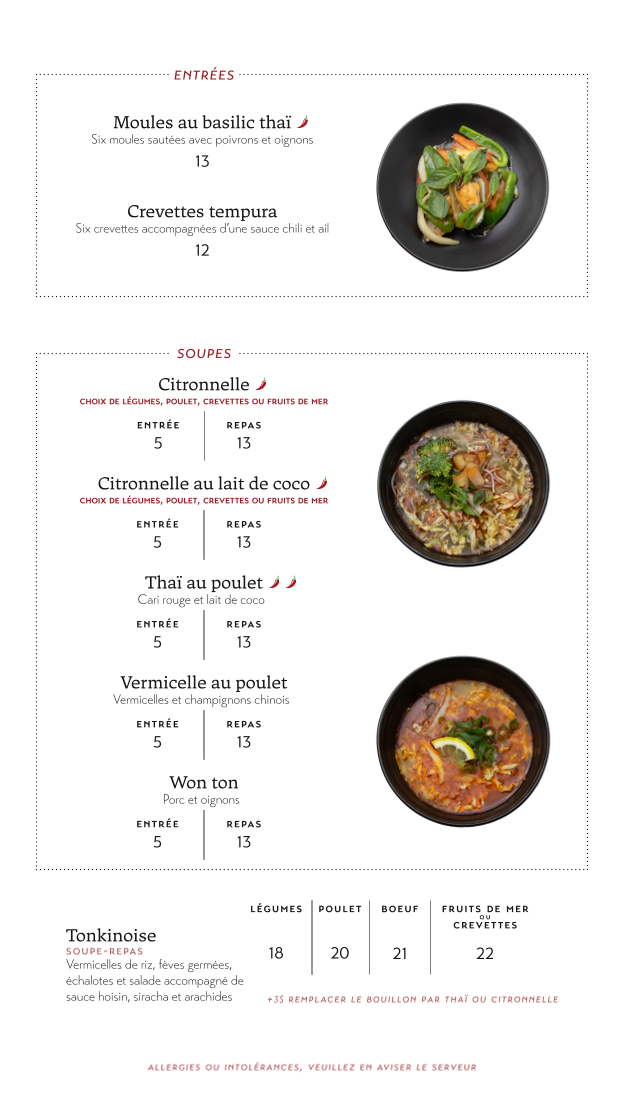 Menu, Les Délices Du Lao-Thai