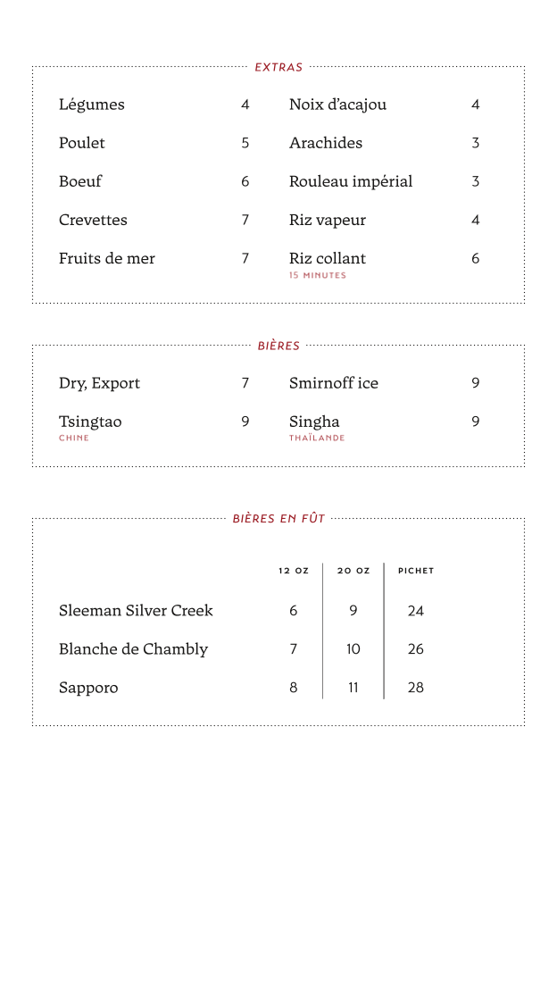 Menu, Les Délices Du Lao-Thai
