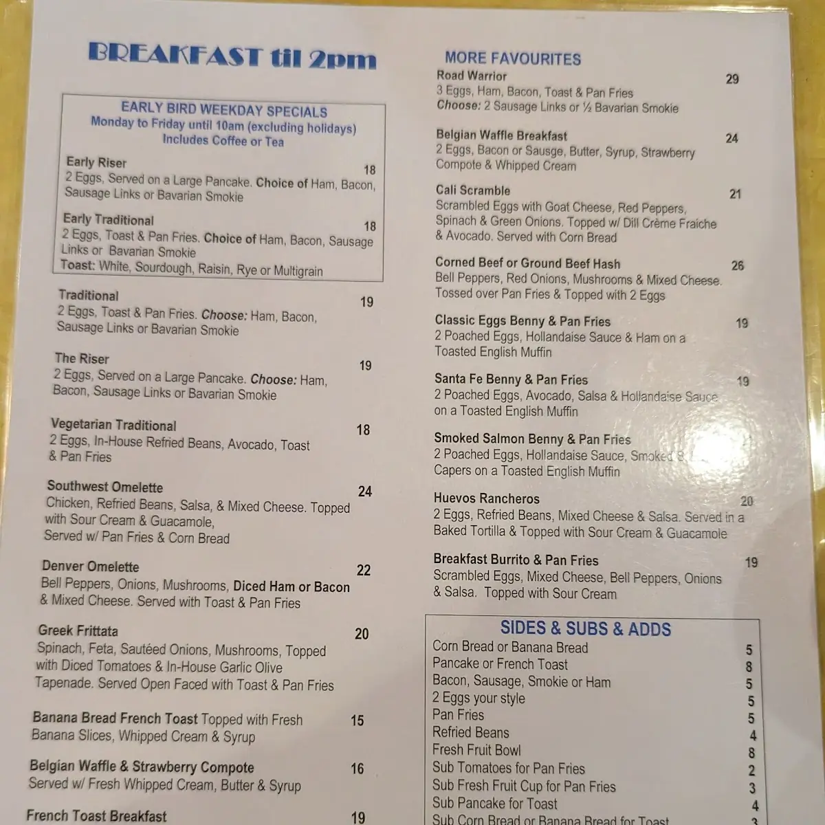 Menu, The Roadhouse Grille