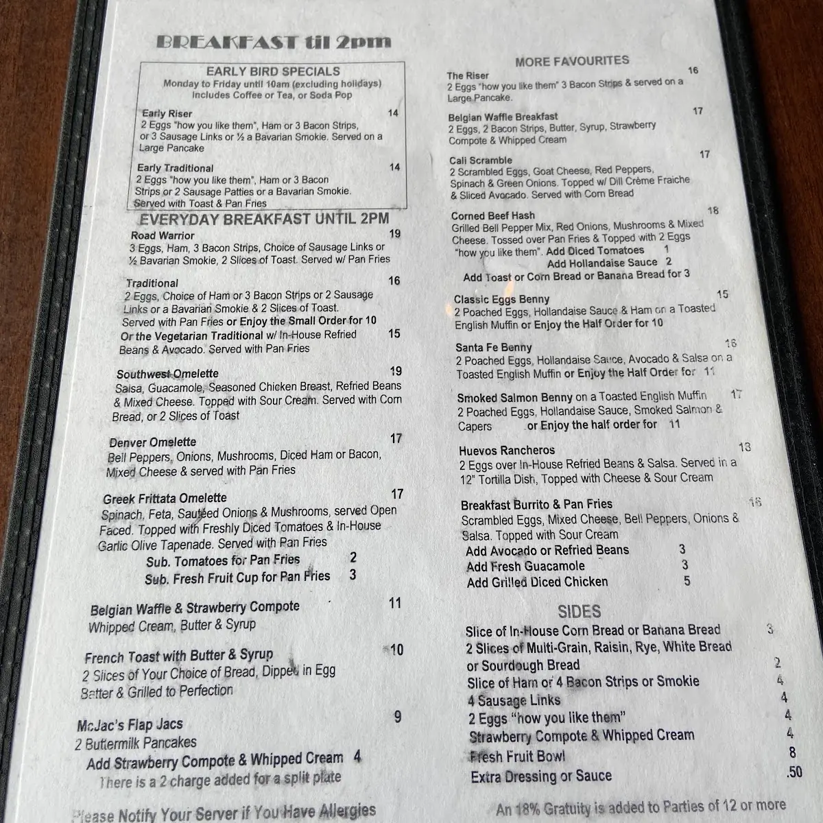 Menu, The Roadhouse Grille
