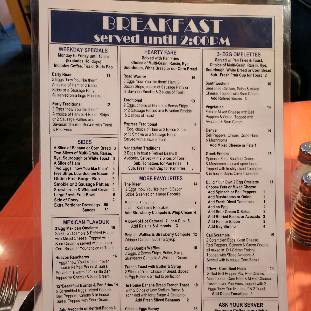 Menu, The Roadhouse Grille