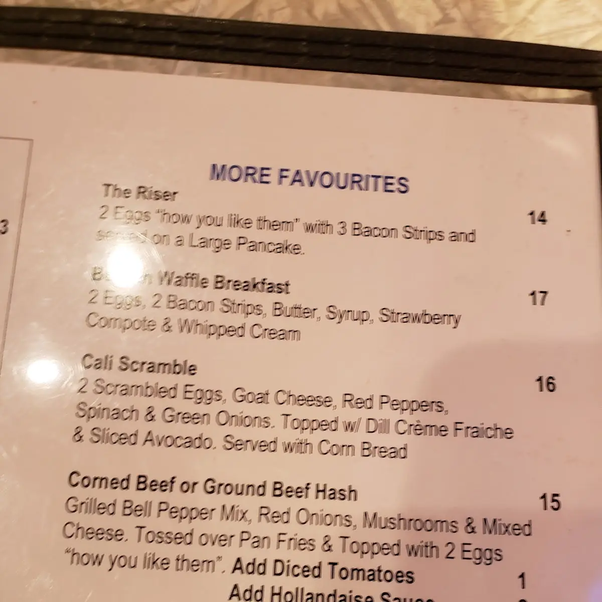 Menu, The Roadhouse Grille