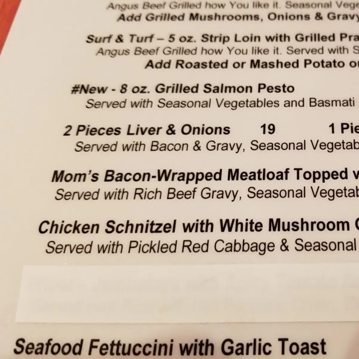 Menu, The Roadhouse Grille
