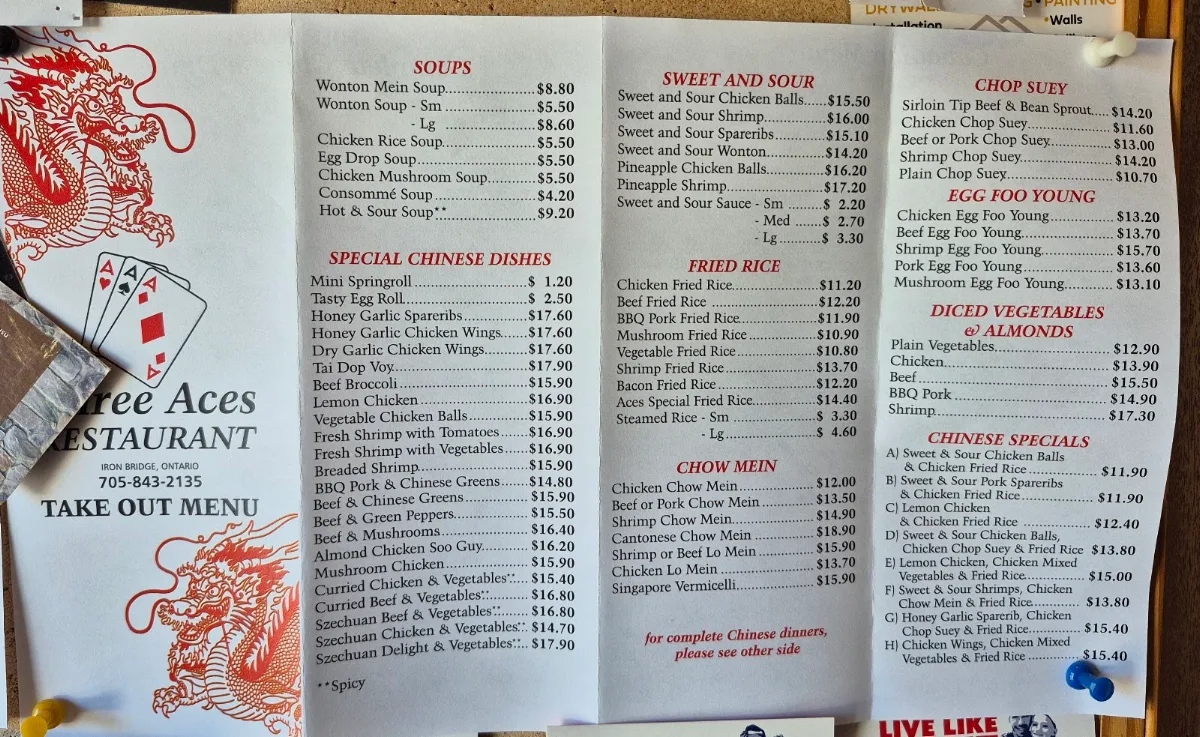 Menu, Three Aces Restaurant