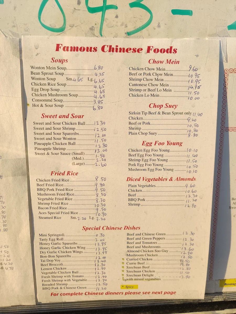 Menu, Three Aces Restaurant