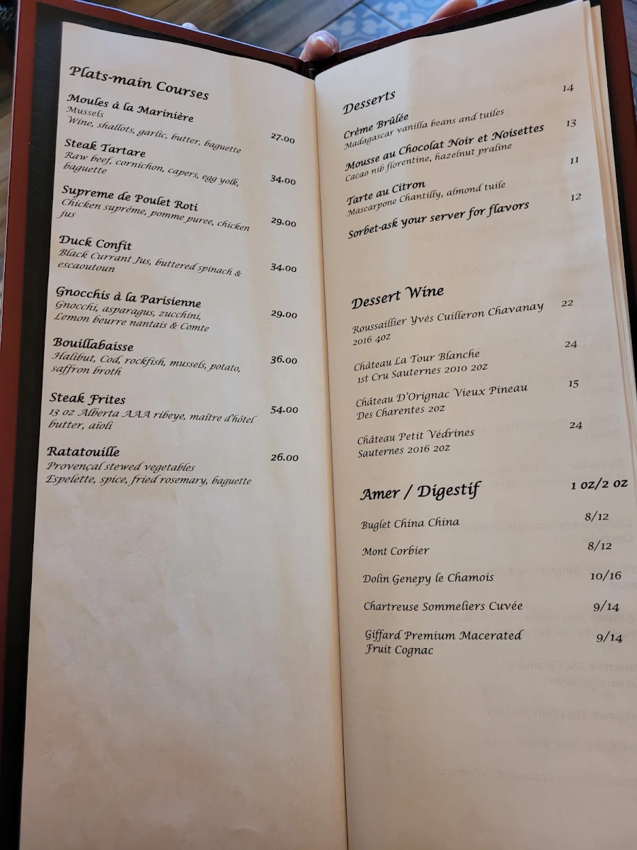 Menu, La Petite Iza