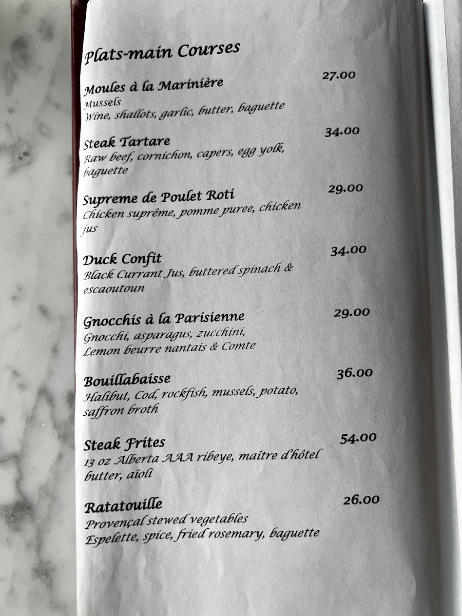 Menu, La Petite Iza