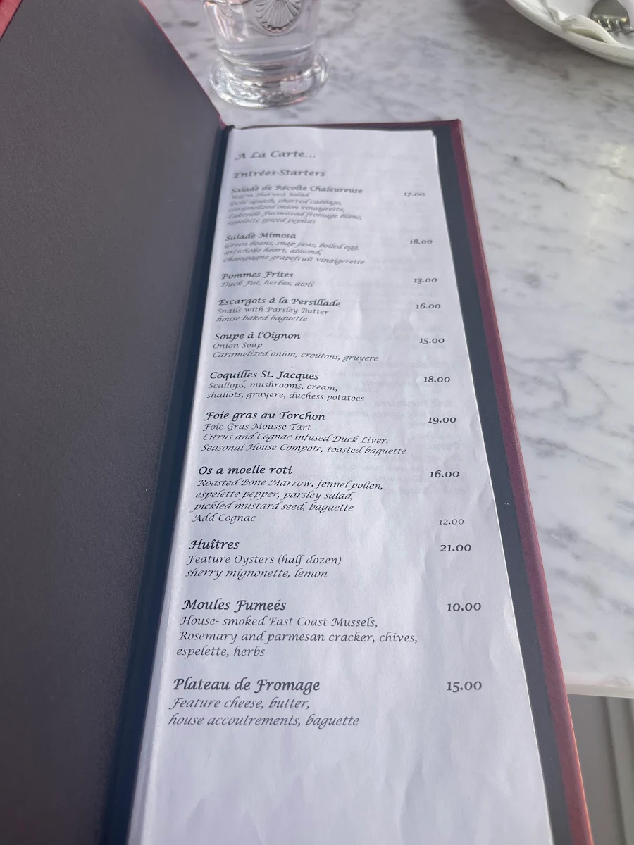 Menu, La Petite Iza