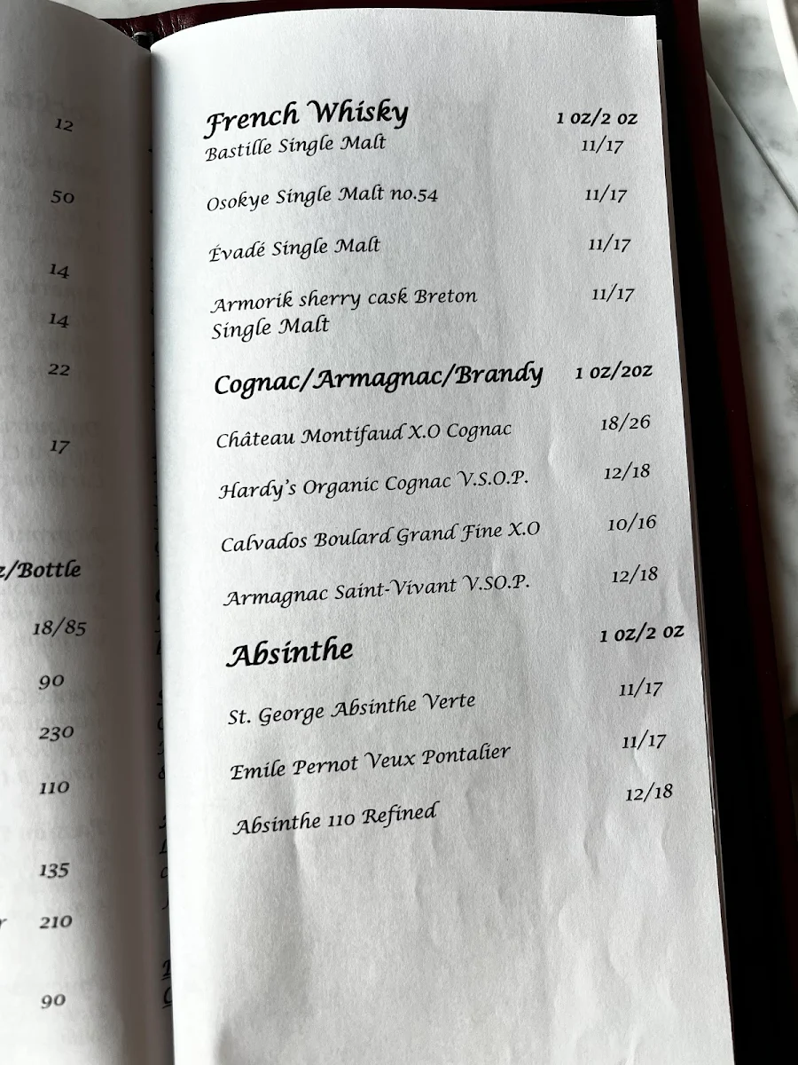 Menu, La Petite Iza