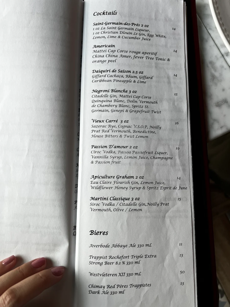 Menu, La Petite Iza
