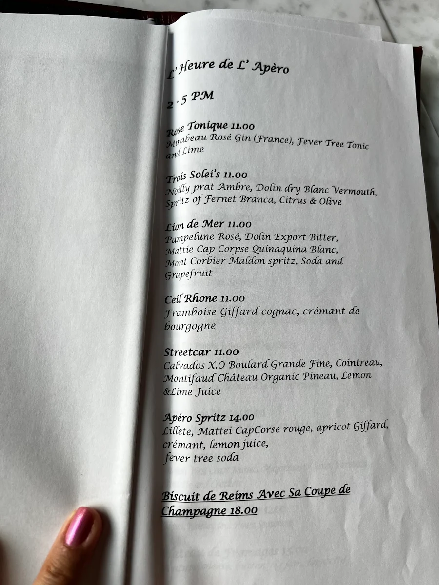 Menu, La Petite Iza