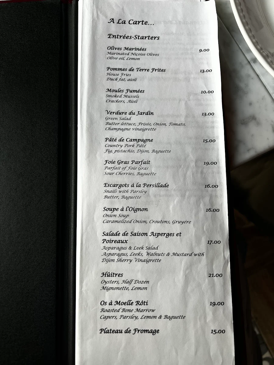 Menu, La Petite Iza
