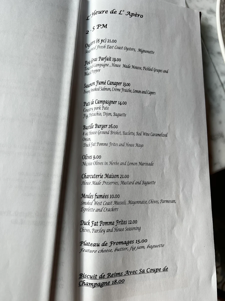 Menu, La Petite Iza