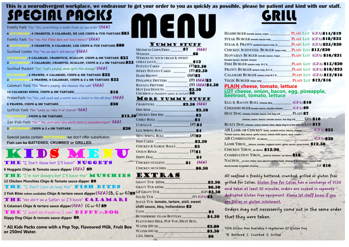 Menu, The Haven Kingston SE Seafood & Take-Away