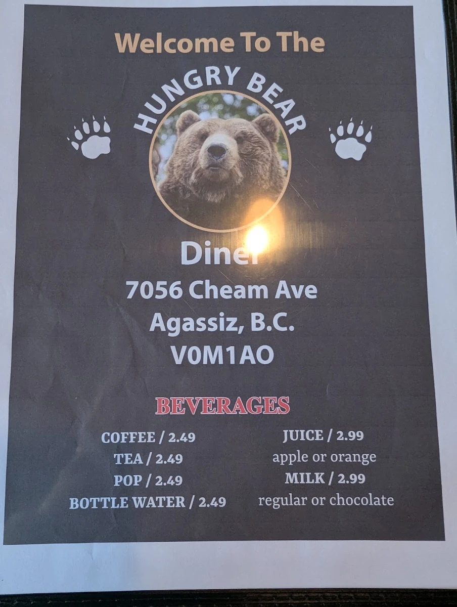 Menu, Hungry Bear Diner