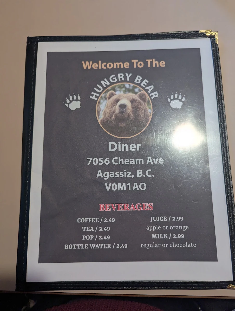 Menu, Hungry Bear Diner