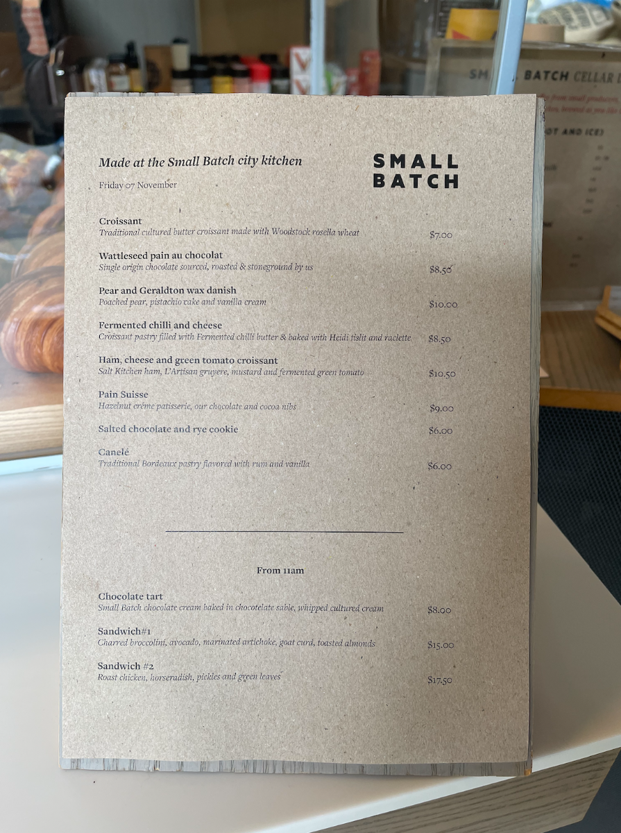 Menu, Small Batch Roasting Co.
