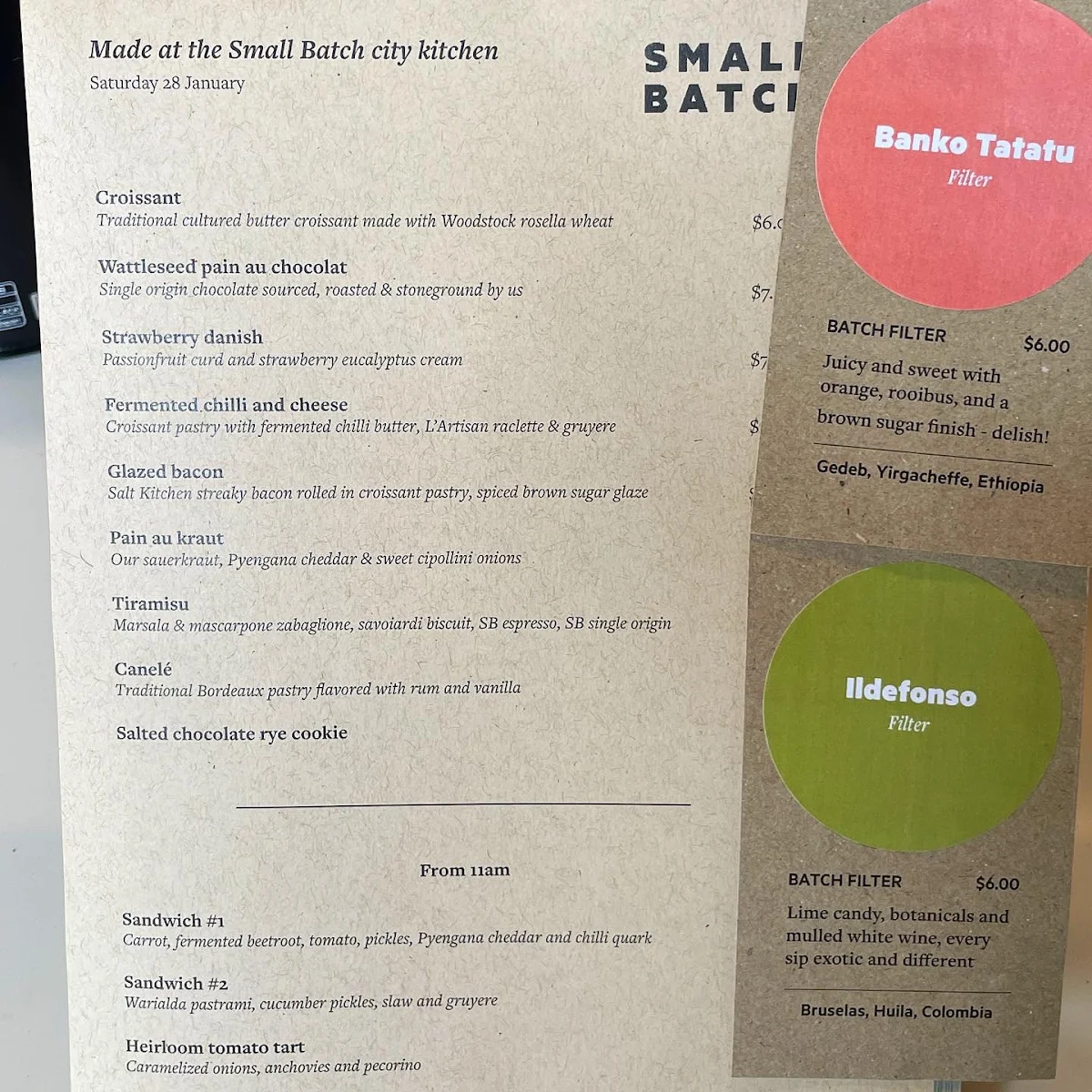 Menu, Small Batch Roasting Co.