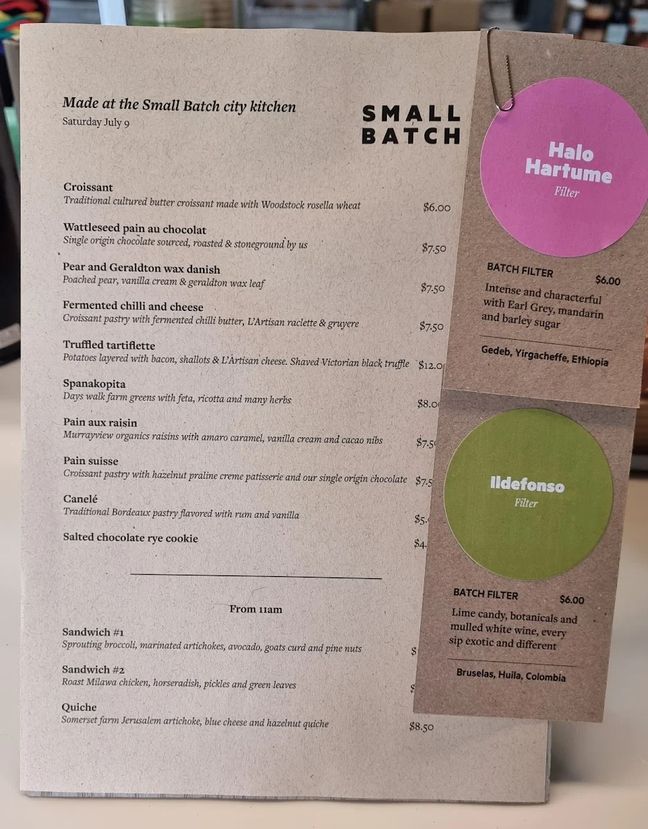 Menu, Small Batch Roasting Co.