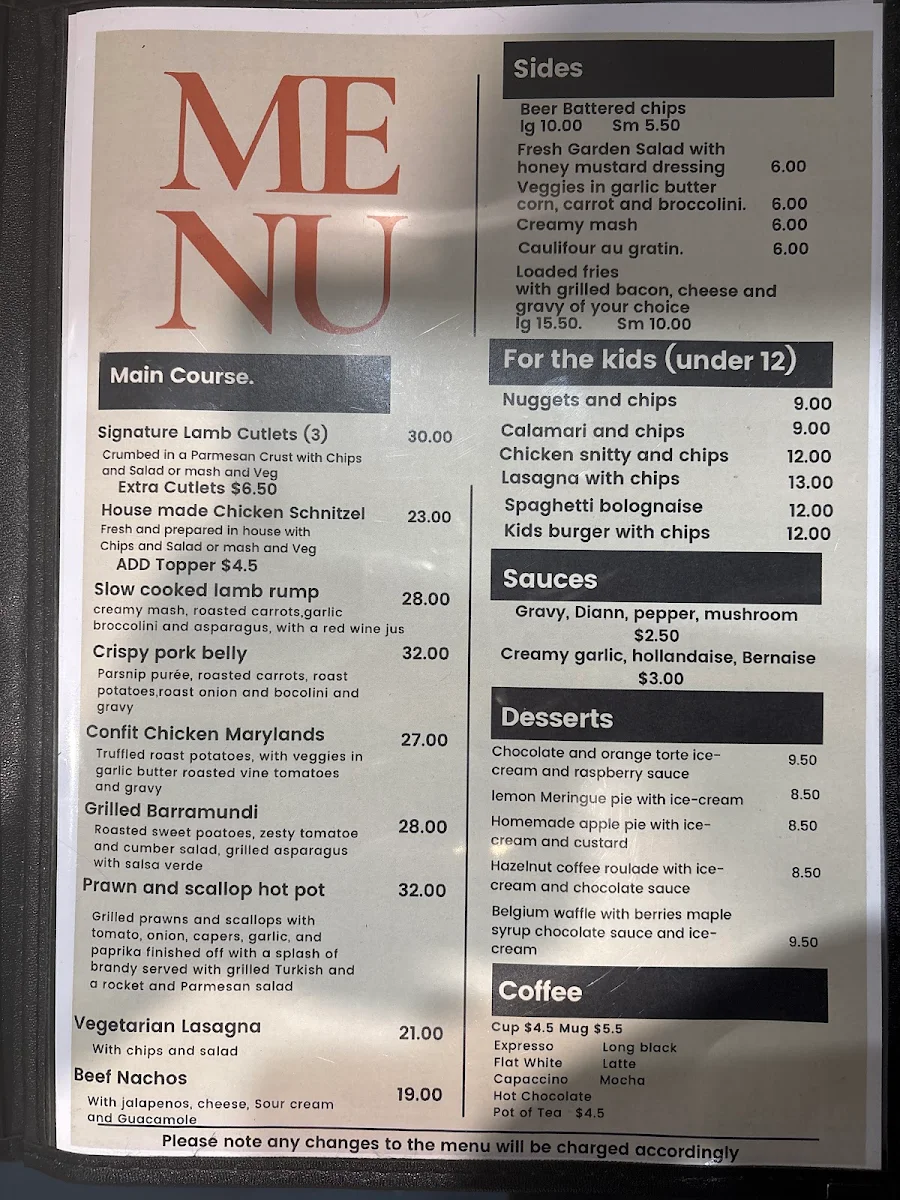 Menu, Hotel Dunedoo