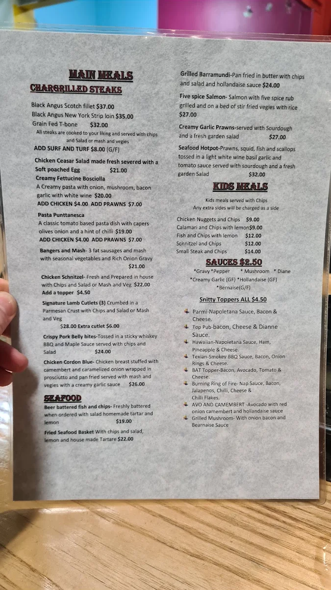 Menu, Hotel Dunedoo