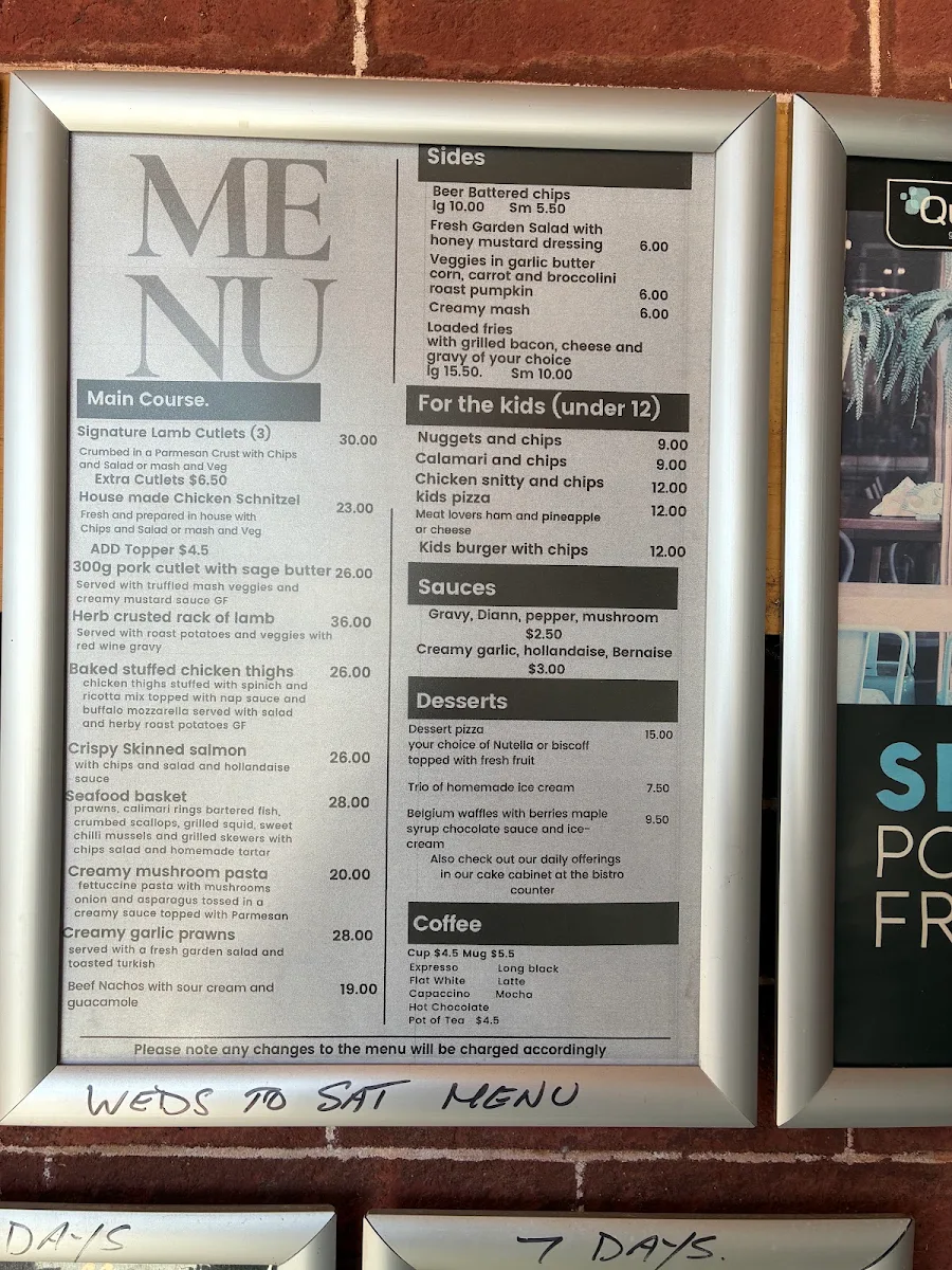 Menu, Hotel Dunedoo