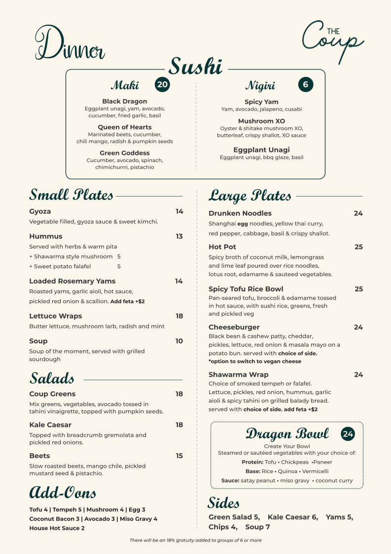 Menu, The Coup