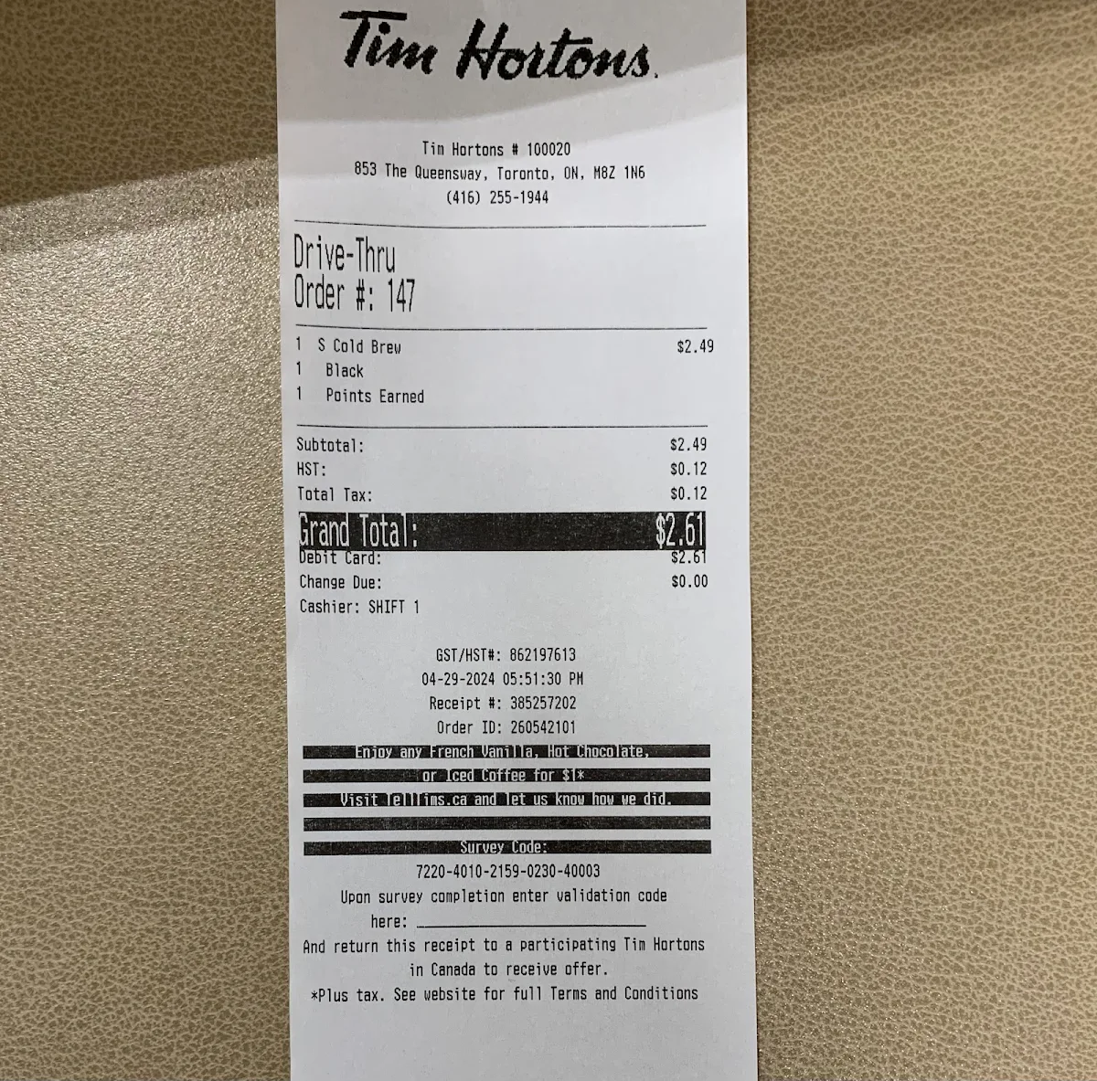 Menu, Tim Hortons