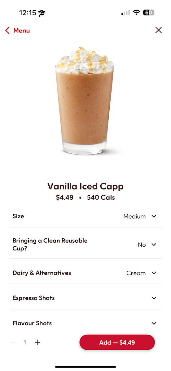 Menu, Tim Hortons