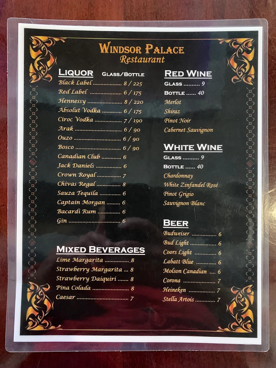 Menu, Windsor Palace Restaurant & Catering - Tecumseh