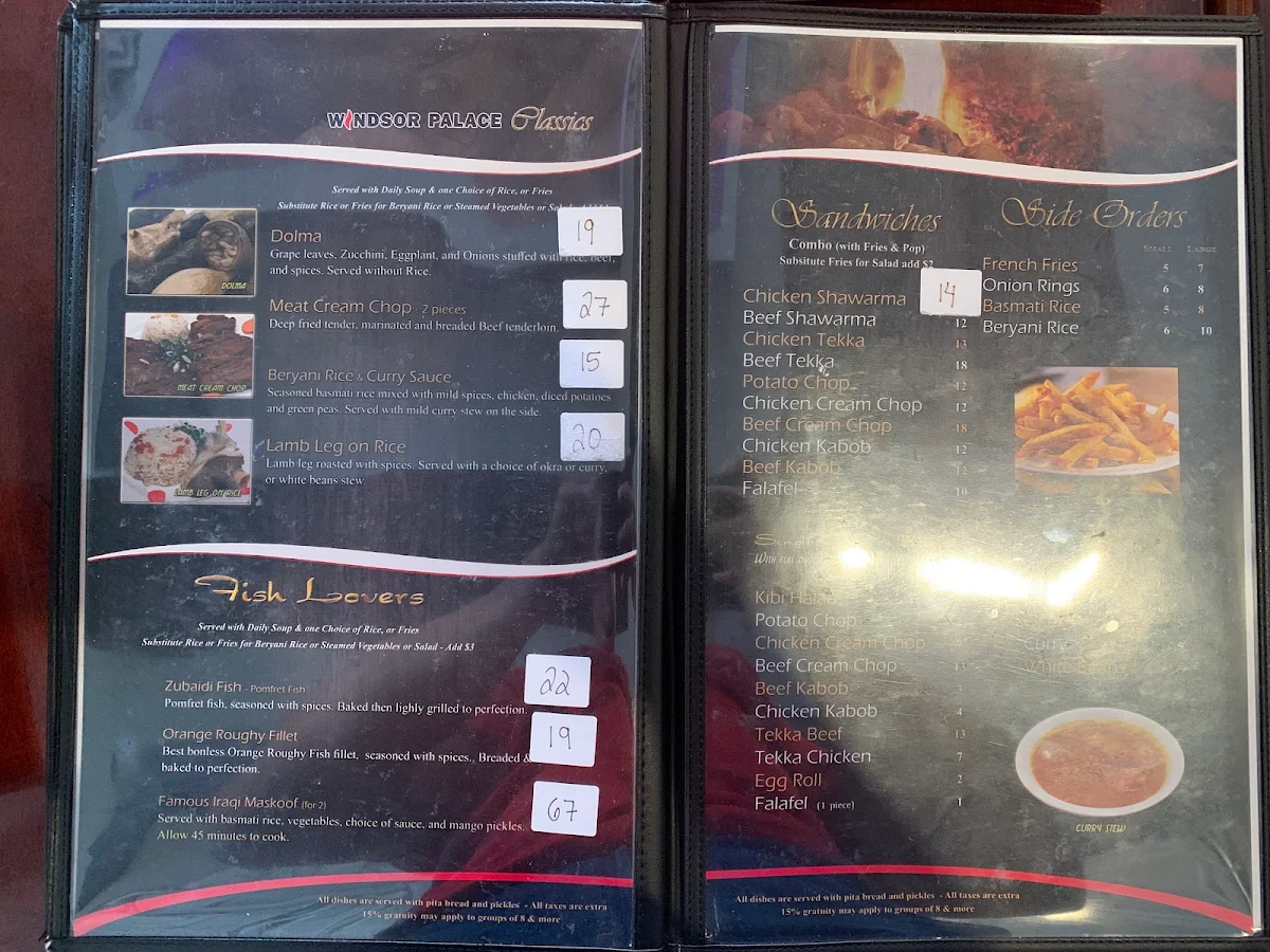 Menu, Windsor Palace Restaurant & Catering - Tecumseh